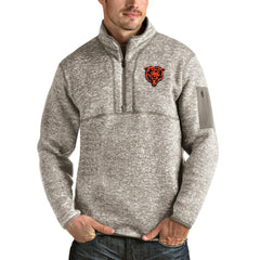 Chicago Bears Antigua Bear Head Fortune Quarter-Zip Pullover Jacket Oatmeal