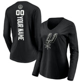 San Antonio Spurs Women's Playmaker Personalized Name & Number Long Sleeve V-Neck T-Shirt Black