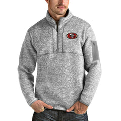 San Francisco 49ers Antigua Team Logo Fortune Quarter-Zip Pullover Jacket Heather Gray