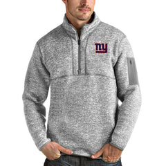 New York Giants Antigua Team Logo Fortune Quarter-Zip Pullover Jacket Heather Gray