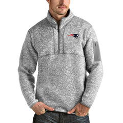 New England Patriots Antigua Team Logo Fortune Quarter-Zip Pullover Jacket Heather Gray