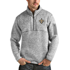 New Orleans Saints Antigua Team Logo Fortune Quarter-Zip Pullover Jacket Heather Gray