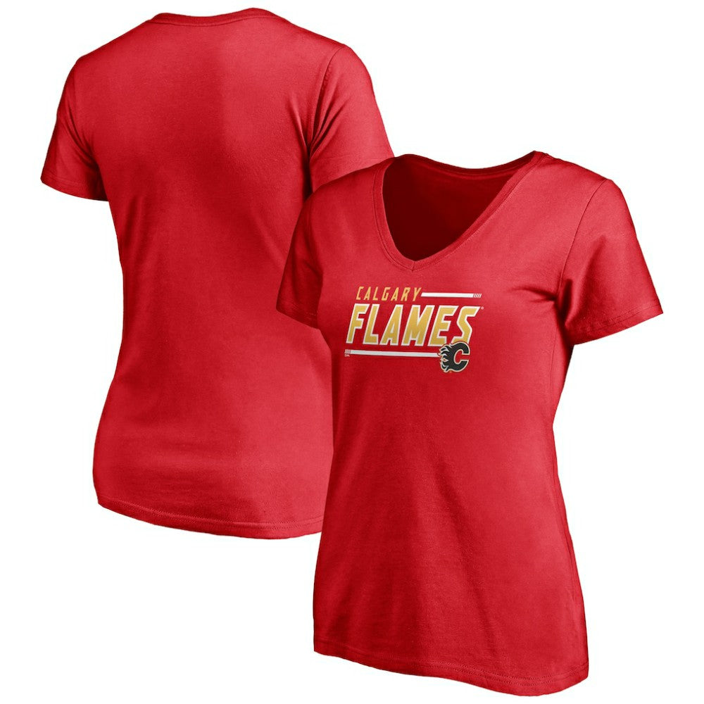 Calgary Flames Fanatics Women's Plus Size Mascot In Bounds V-Neck T-Shirt - Red - NHL 4179083