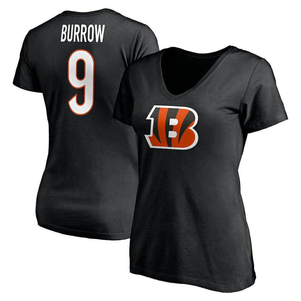 Fanatics Joe Burrow Cincinnati Bengals Women's Player Icon Name & Number V-Neck T-Shirt Black