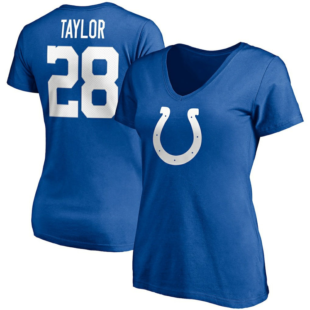 Fanatics Jonathan Taylor Indianapolis Colts Women's Player Icon Name & Number V-Neck T-Shirt Royal