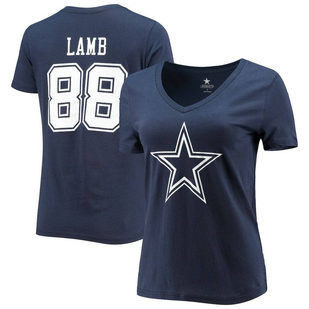 Fanatics CeeDee Lamb Dallas Cowboys Women's Player Icon Name & Number V-Neck T-Shirt Navy