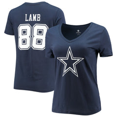 Fanatics CeeDee Lamb Dallas Cowboys Women's Player Icon Name & Number V-Neck T-Shirt Navy