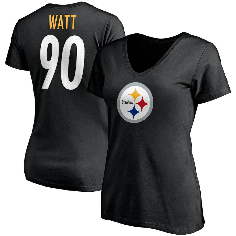 Fanatics T.J. Watt Pittsburgh Steelers Women's Player Icon Name & Number V-Neck T-Shirt Black