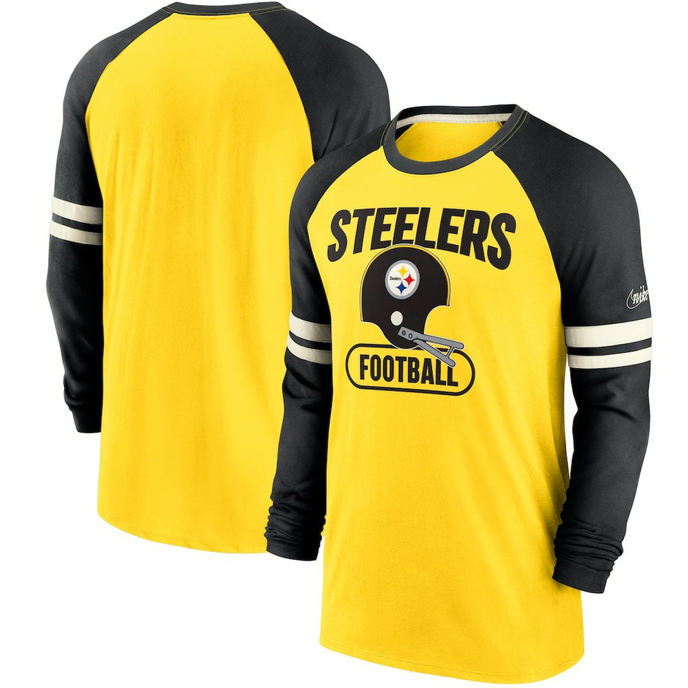 Nike Pittsburgh Steelers Throwback Raglan Long Sleeve T-Shirt Gold/Black