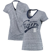 Detroit Tigers Touch Women's Hail Mary V-Neck Back Wrap T-Shirt - Navy - MLB on Sale