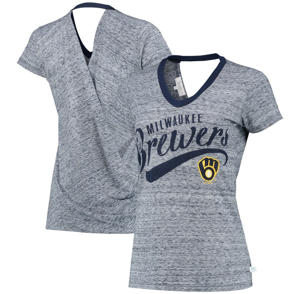 Milwaukee Brewers Touch Women's Hail Mary V-Neck Back Wrap T-Shirt - Navy - MLB Online