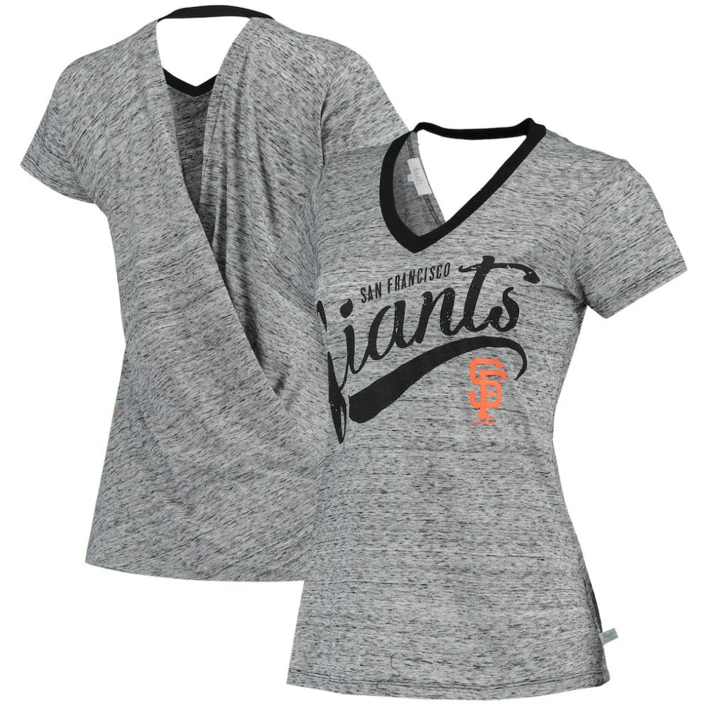 San Francisco Giants Touch Women's Hail Mary V-Neck Back Wrap T-Shirt - Black - MLB on Sale