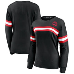 Toronto Raptors Women's Block Party Chest Logo Striped Long Sleeve T-Shirt Black | Fanatics online