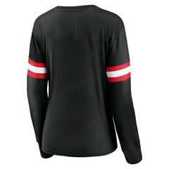 Toronto Raptors Women's Block Party Chest Logo Striped Long Sleeve T-Shirt Black | Fanatics online