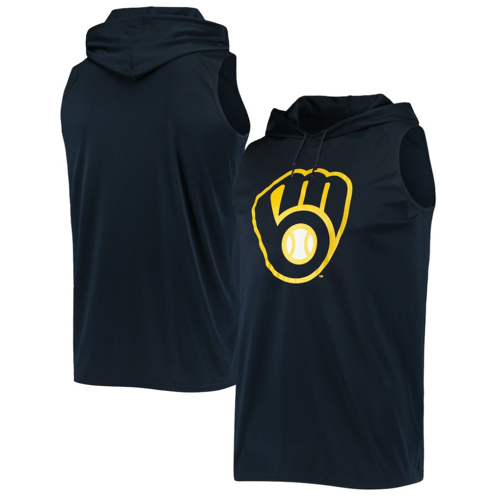 Milwaukee Brewers Stitches Sleeveless Pullover Hoodie - Navy - MLB on Sale