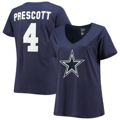 Dak Prescott Dallas Cowboys Women's Plus Size Fair Catch Name & Number V-Neck T-Shirt Navy