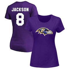 Fanatics Lamar Jackson Baltimore Ravens Women's Plus Size Name & Number V-Neck T-Shirt Purple