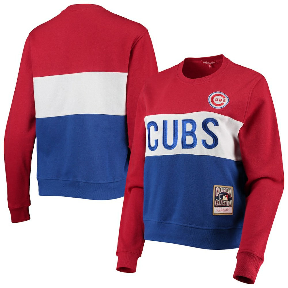 Chicago Cubs Mitchell & Ness Women's Color Block 2.0 Pullover Sweatshirt - Royal - Mitchell & Ness Sale