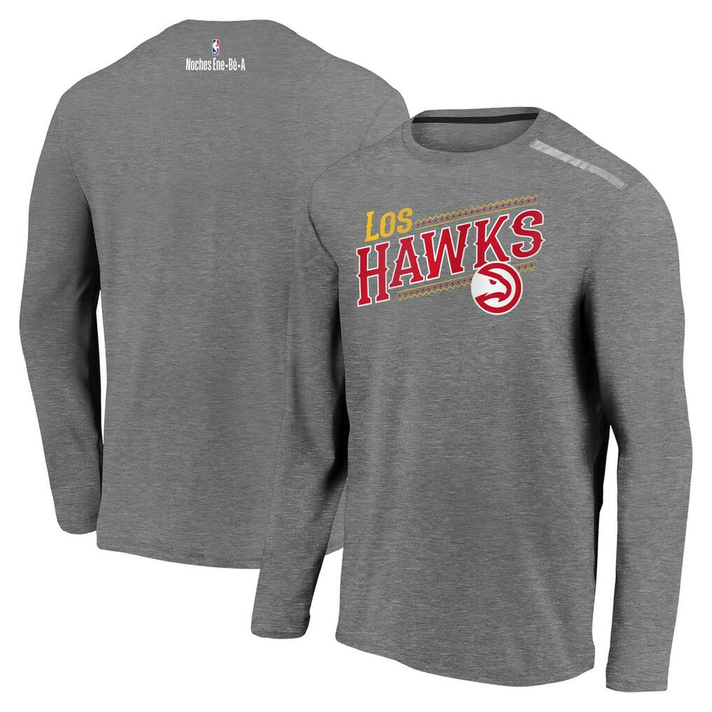 Atlanta Hawks 2021 Noches Éne-Bé-A Authentic Shooting Long Sleeve T-Shirt Heather Charcoal | Fanatics