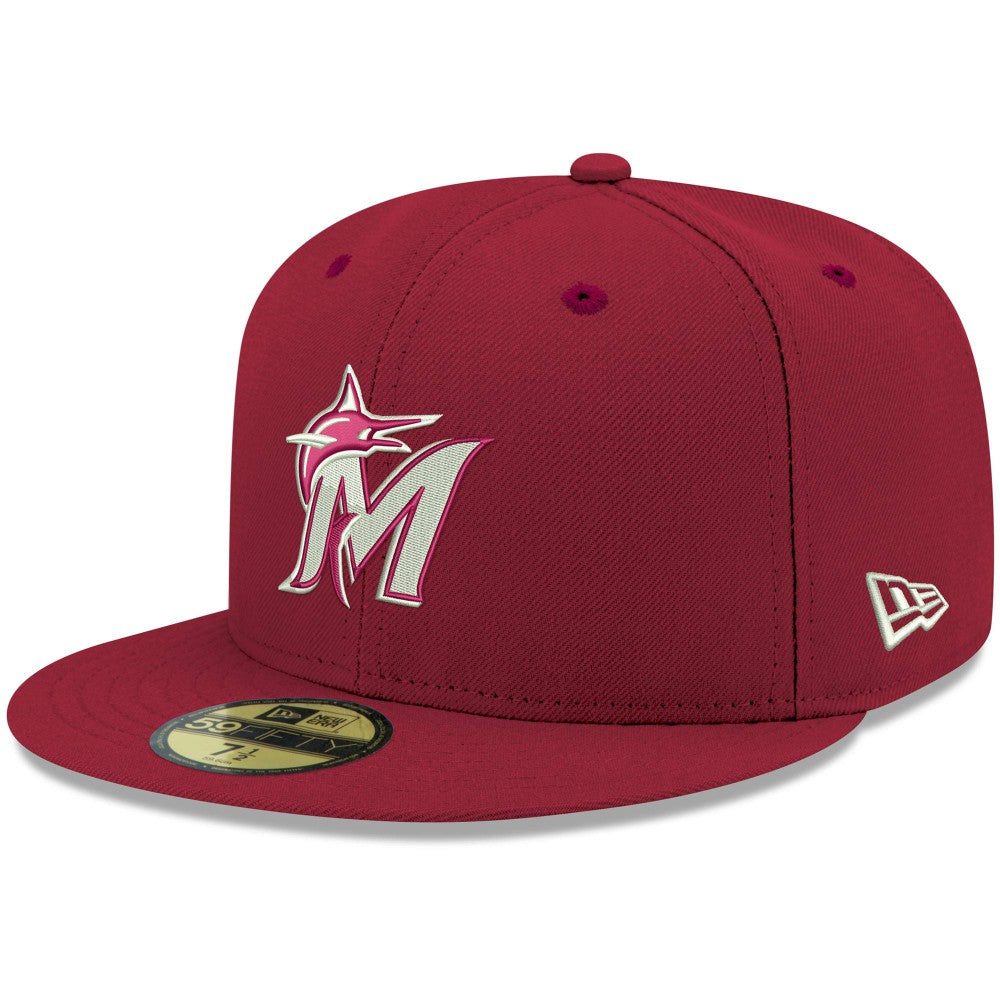 Miami Marlins New Era White Logo 59FIFTY Fitted Hat - Cardinal - New Era Lifestyle
