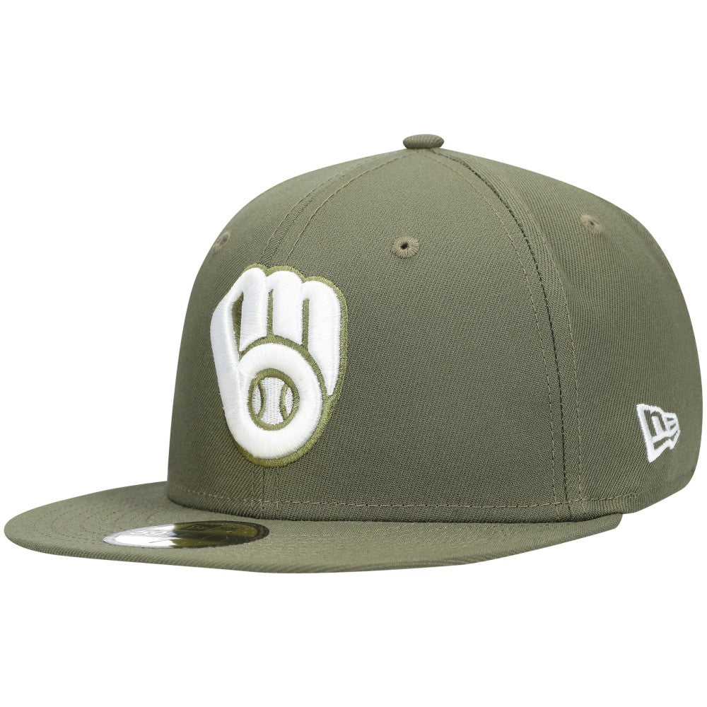 Milwaukee Brewers New Era White Logo 59FIFTY Fitted Hat - Olive - New Era Lifestyle