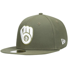 Milwaukee Brewers New Era White Logo 59FIFTY Fitted Hat - Olive - New Era Lifestyle