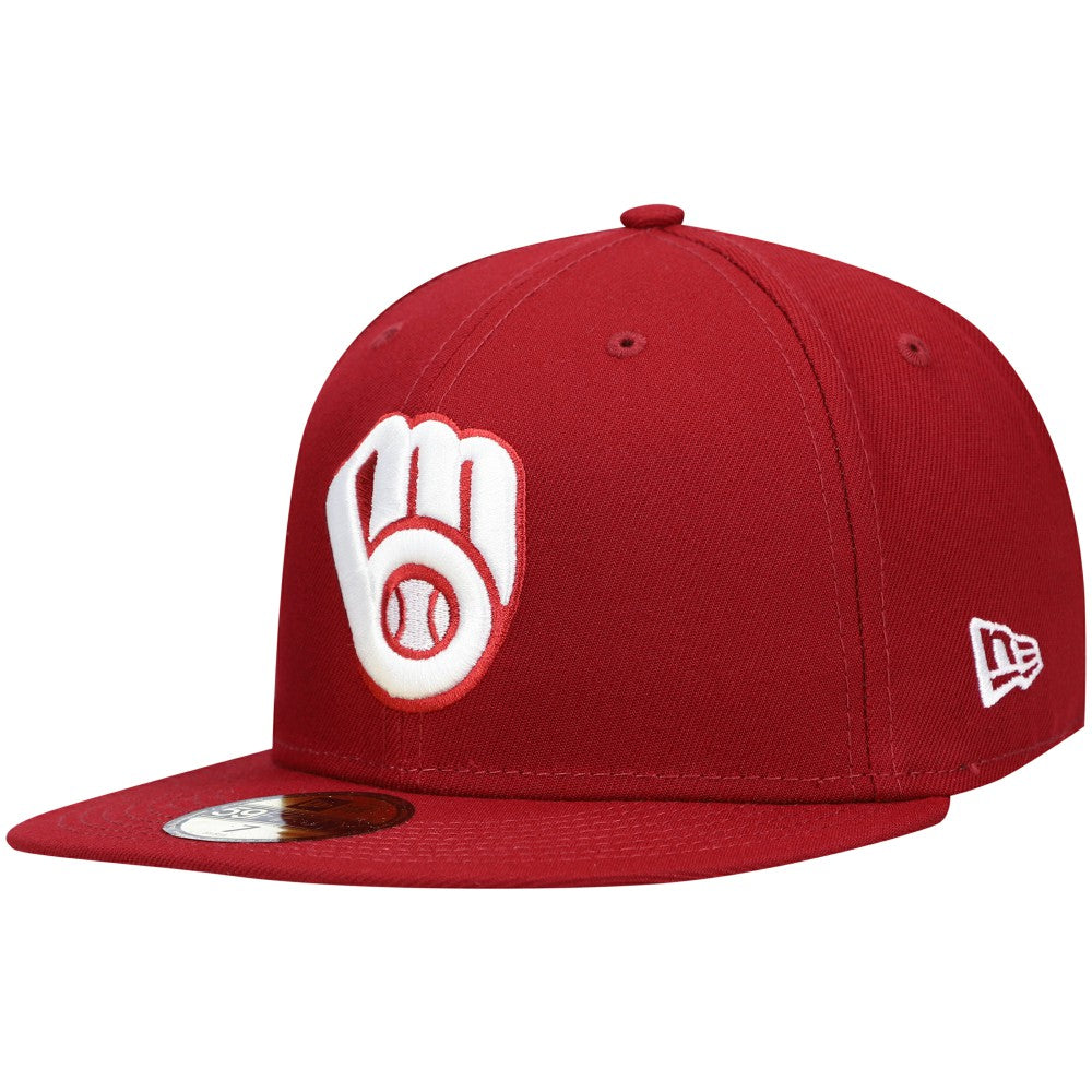 Milwaukee Brewers New Era White Logo 59FIFTY Fitted Hat - Cardinal - New Era on Sale