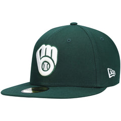 Milwaukee Brewers New Era White Logo 59FIFTY Fitted Hat - Green - New Era Discount