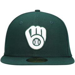 Milwaukee Brewers New Era White Logo 59FIFTY Fitted Hat - Green - New Era Discount