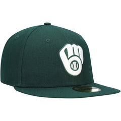 Milwaukee Brewers New Era White Logo 59FIFTY Fitted Hat - Green - New Era Discount