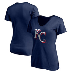Kansas City Royals Women's Red White and Team V-Neck T-Shirt - Navy - MLB Discount