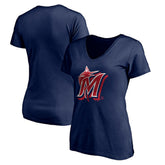 Miami Marlins Women's Red White and Team V-Neck T-Shirt - Navy - MLB Lifestyle