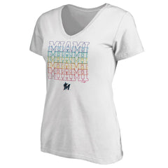 Miami Marlins Women's City Pride V-Neck T-Shirt - White - MLB on Sale