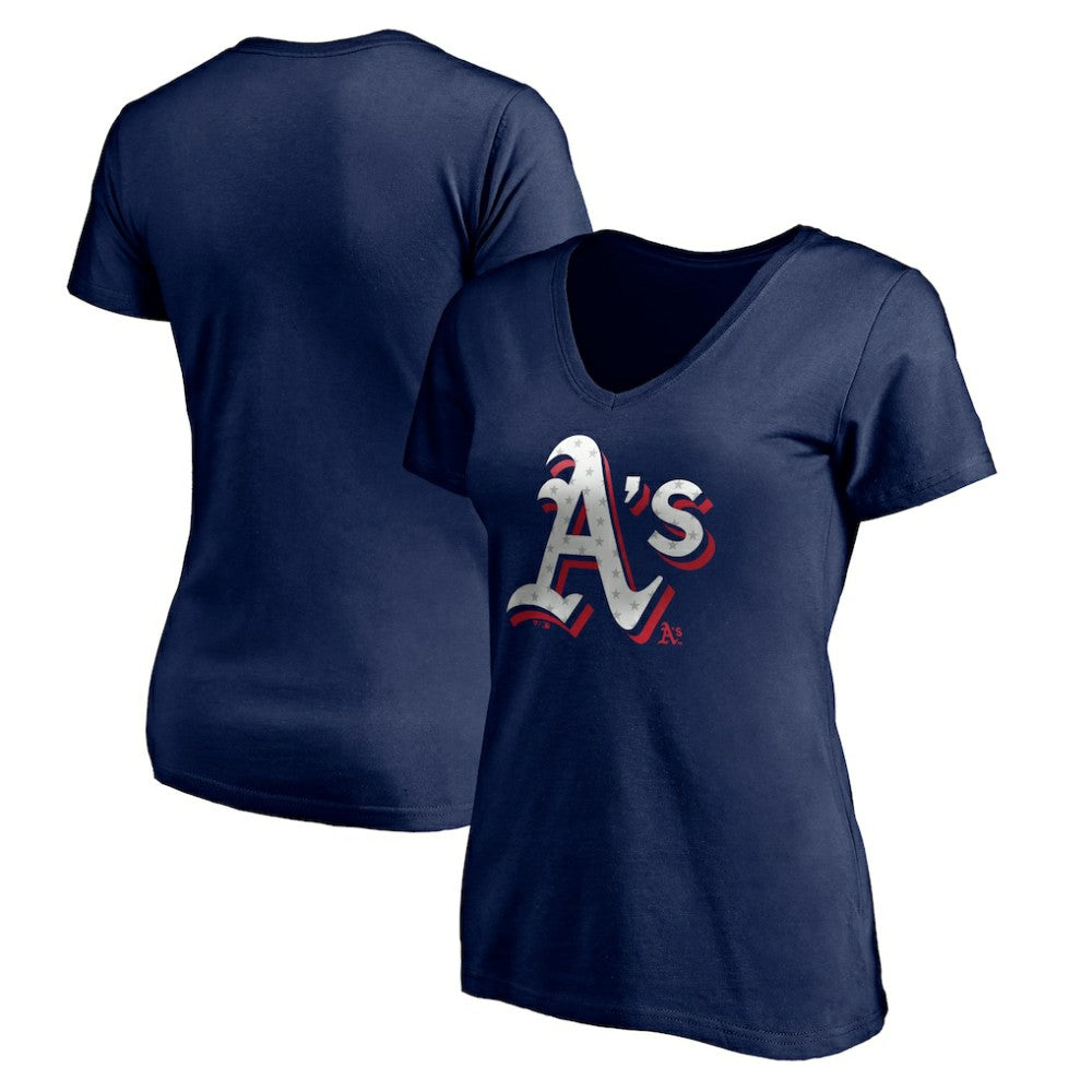 Athletics Women's Red White and Team V-Neck T-Shirt - Navy - MLB Discount