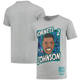Larry Johnson Charlotte Hornets Youth Hardwood Classics King of the Court Player T-Shirt Gray | Mitchell & Ness US