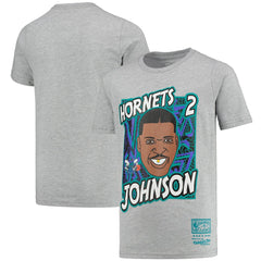 Larry Johnson Charlotte Hornets Youth Hardwood Classics King of the Court Player T-Shirt Gray | Mitchell & Ness US