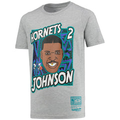 Larry Johnson Charlotte Hornets Youth Hardwood Classics King of the Court Player T-Shirt Gray | Mitchell & Ness US