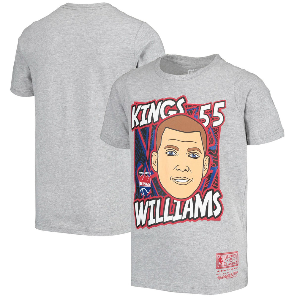 Jason Williams Sacramento Kings Youth Hardwood Classics King of the Court Player T-Shirt Gray | Mitchell & Ness US