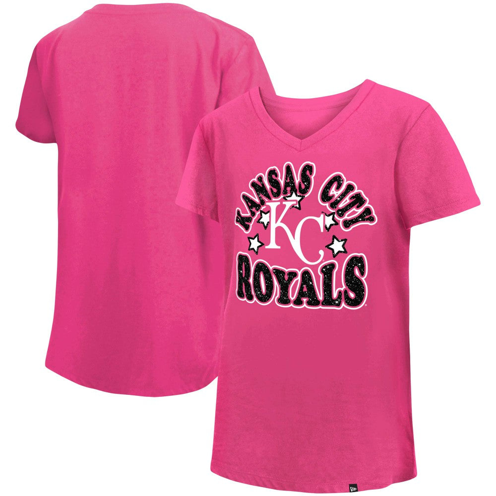 Kansas City Royals New Era Girls Youth Jersey Stars V-Neck T-Shirt - Pink - New Era Online