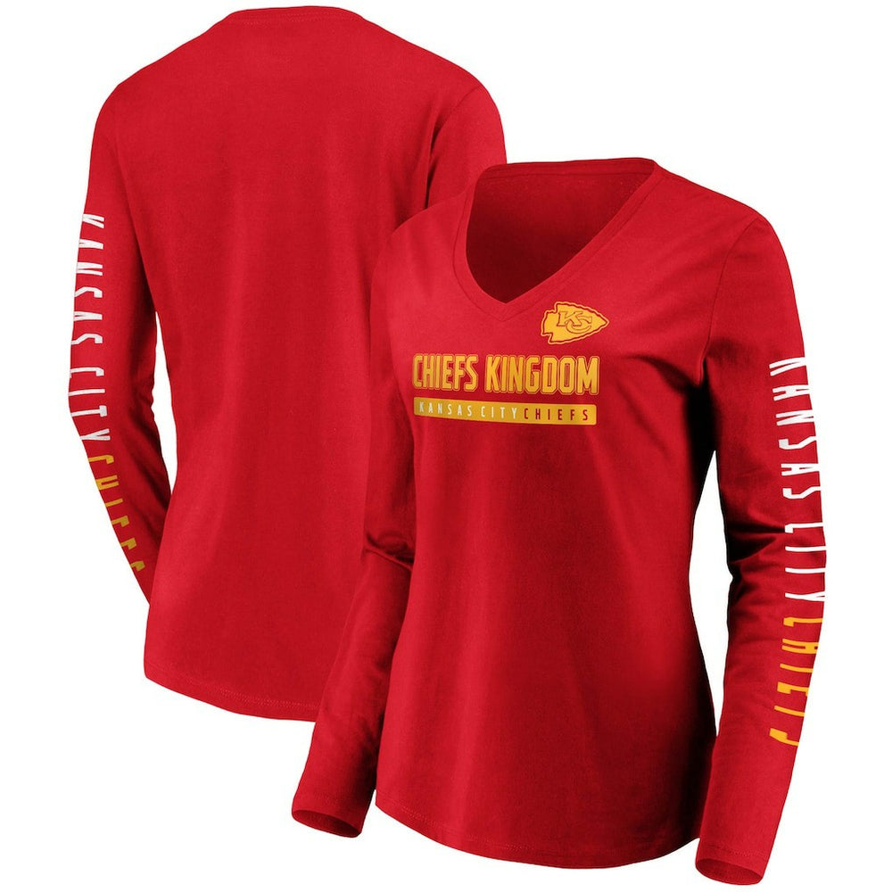 Fanatics Kansas City Chiefs Women's Slogan V-Neck Long Sleeve T-Shirt Red