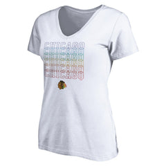 Chicago Blackhawks Women's City Pride V-Neck T-Shirt - White - NHL 4257427