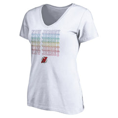 New Jersey Devils Women's City Pride V-Neck T-Shirt - White - NHL 4257438
