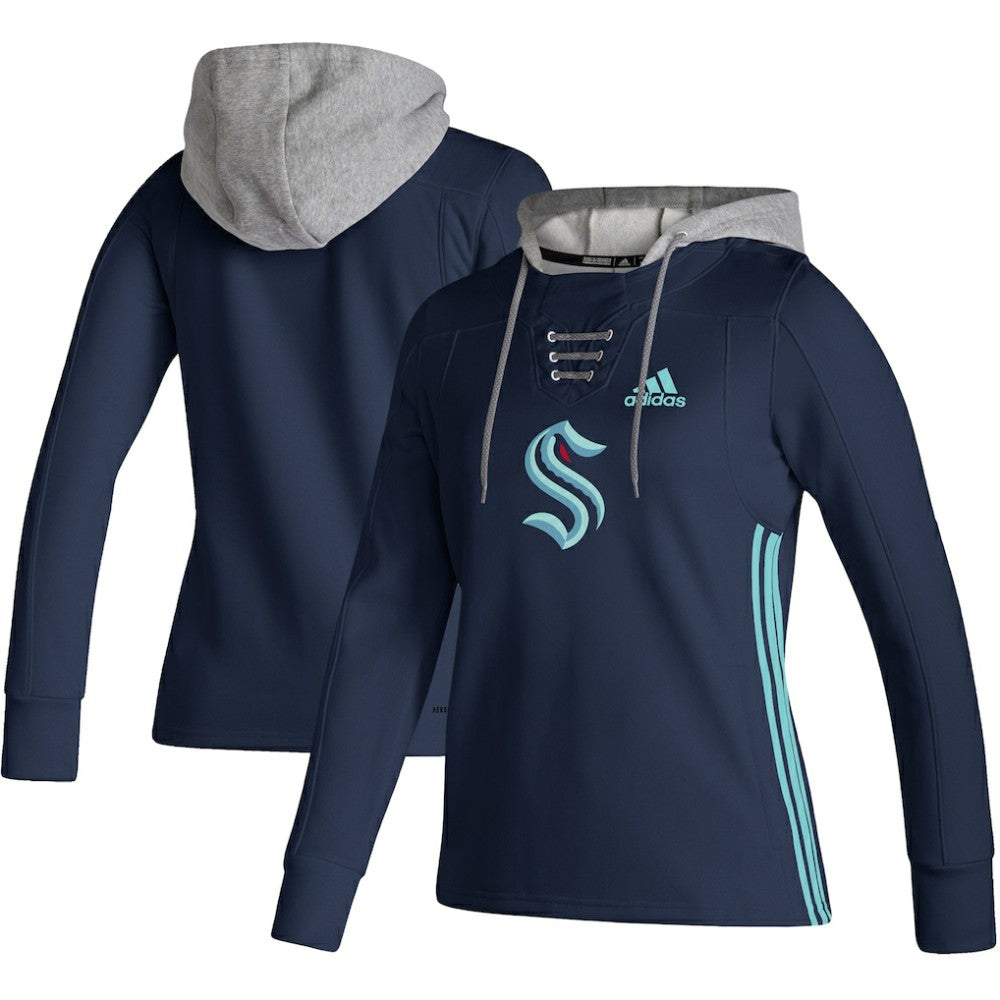 Seattle Kraken adidas Women's Skate Lace AEROREADY Pullover Hoodie - Deep Sea Blue - NHL 4259695