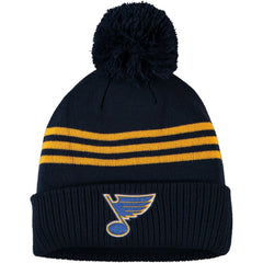 St. Louis Blues adidas Locker Room Three Stripe Cuffed Knit Hat with Pom - Navy - NHL 4265699