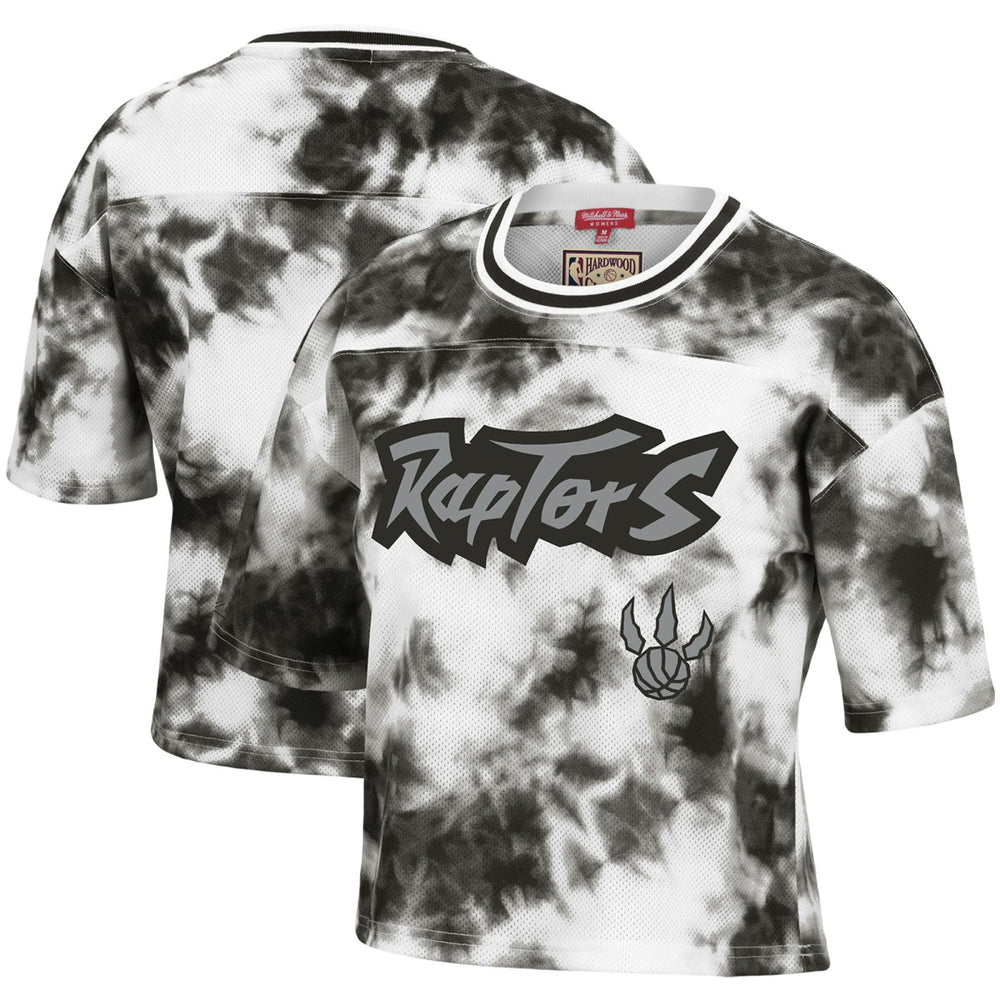 Toronto Raptors Women's Hardwood Classics Tie-Dye Cropped T-Shirt Black/White | Mitchell & Ness US