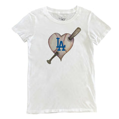 Los Angeles Dodgers Tiny Turnip Women's Heart Bat T-Shirt - White - MLB Discount