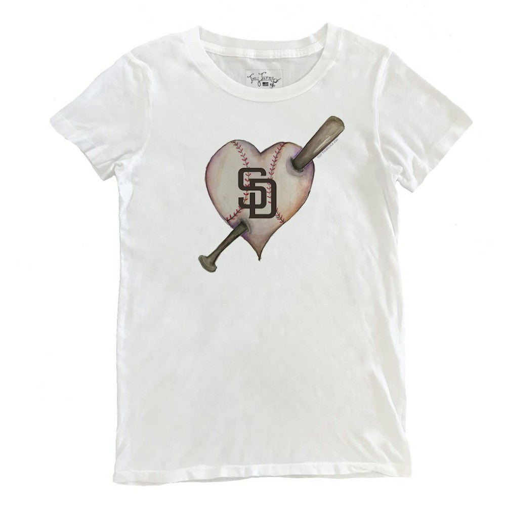 San Diego Padres Tiny Turnip Women's Heart Bat T-Shirt - White - MLB Lifestyle