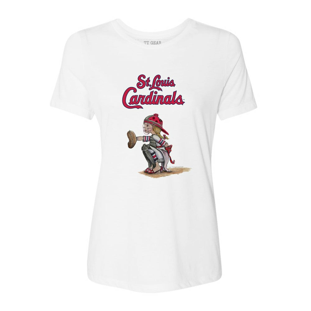 St. Louis Cardinals Tiny Turnip Women's Kate the Catcher T-Shirt - White - MLB Online
