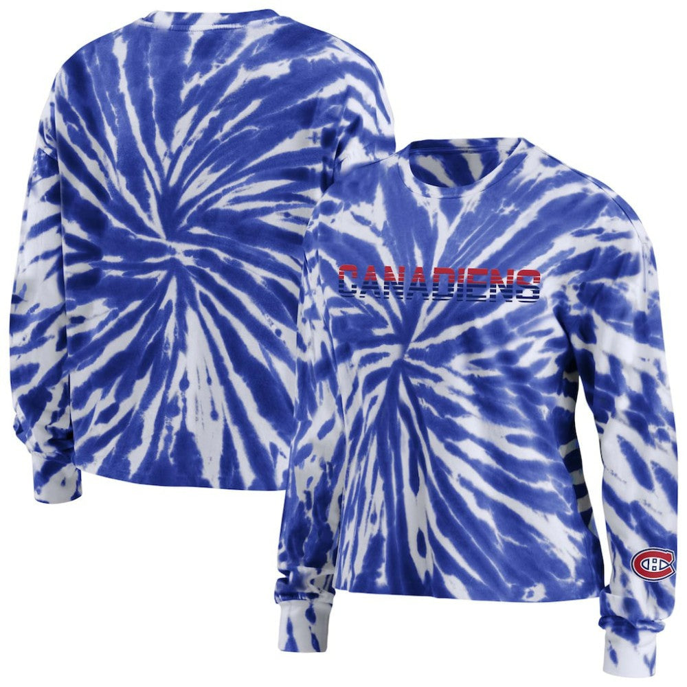 Montreal Canadiens WEAR by Erin Andrews Women's Tie-Dye Long Sleeve T-Shirt - Navy - NHL 4272645