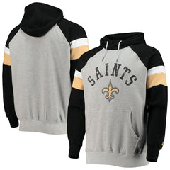 New Orleans Saints Starter Home Run Raglan Pullover Hoodie Heathered Gray/Black
